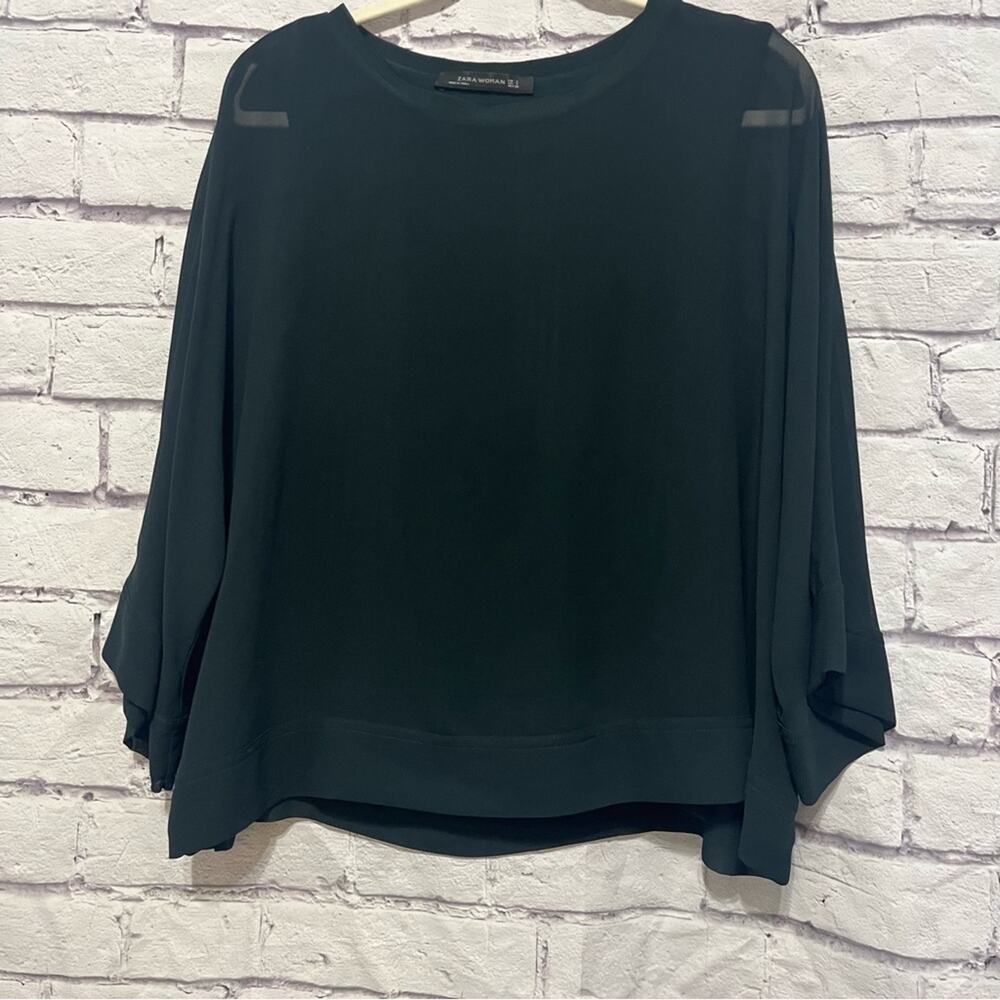 Zara Kimono Sheer Dark Green Blouse Size Small